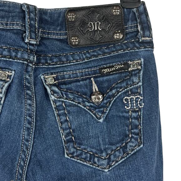 Miss Me SZ 25 Skinny Jeans Low-Rise Silver Embroidery Button-Flap Pockets Hemmed - Picture 9 of 16